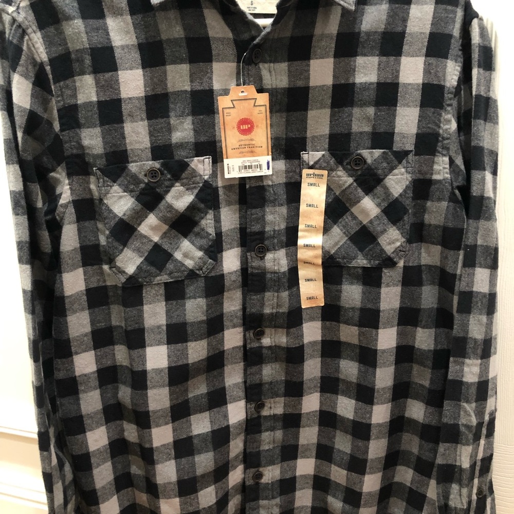 Men’s small 2 pocket flannel grey check.
